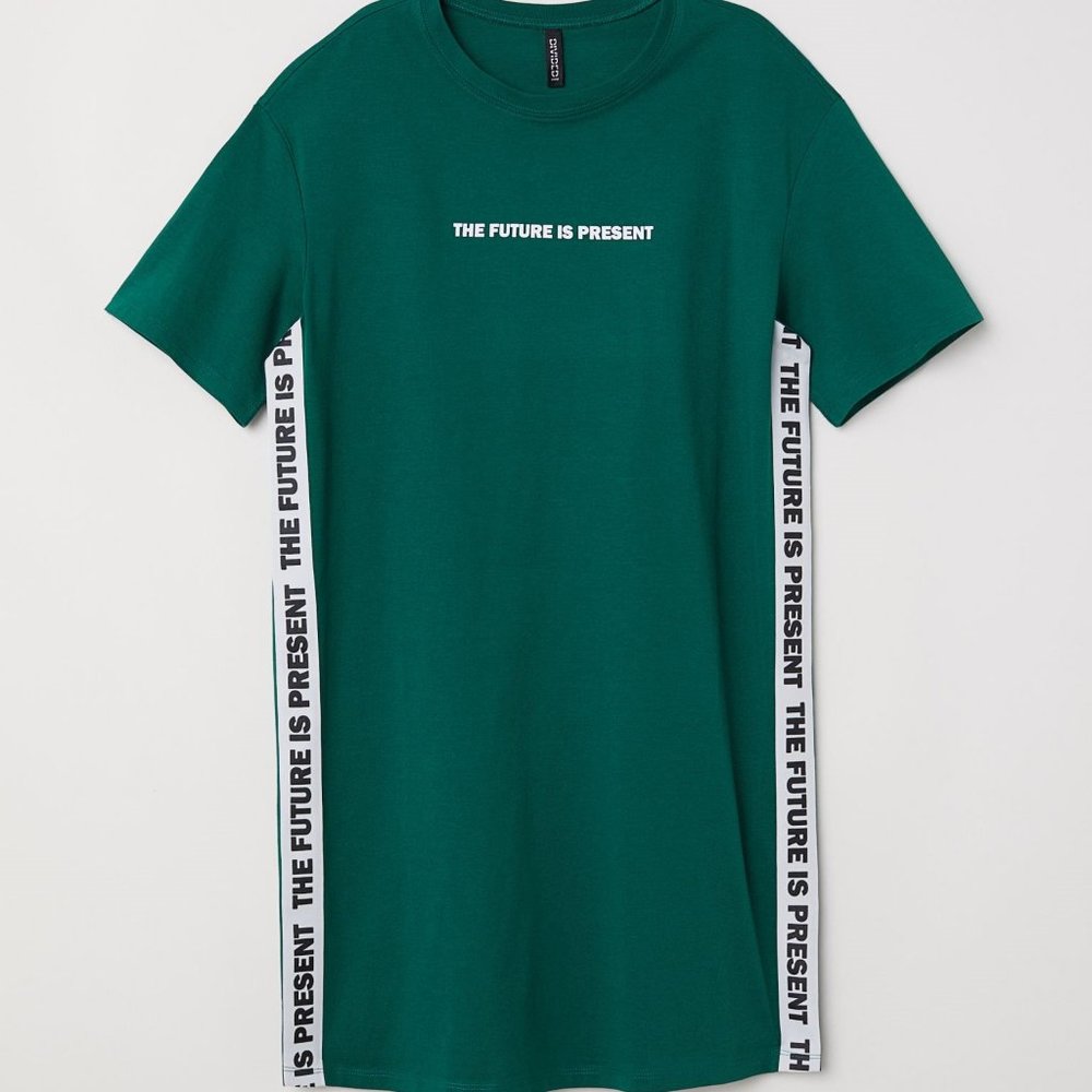 🛍️ 4 for 20$ - H&M Graphic T-Shirt Dress / Emerald Green / 8